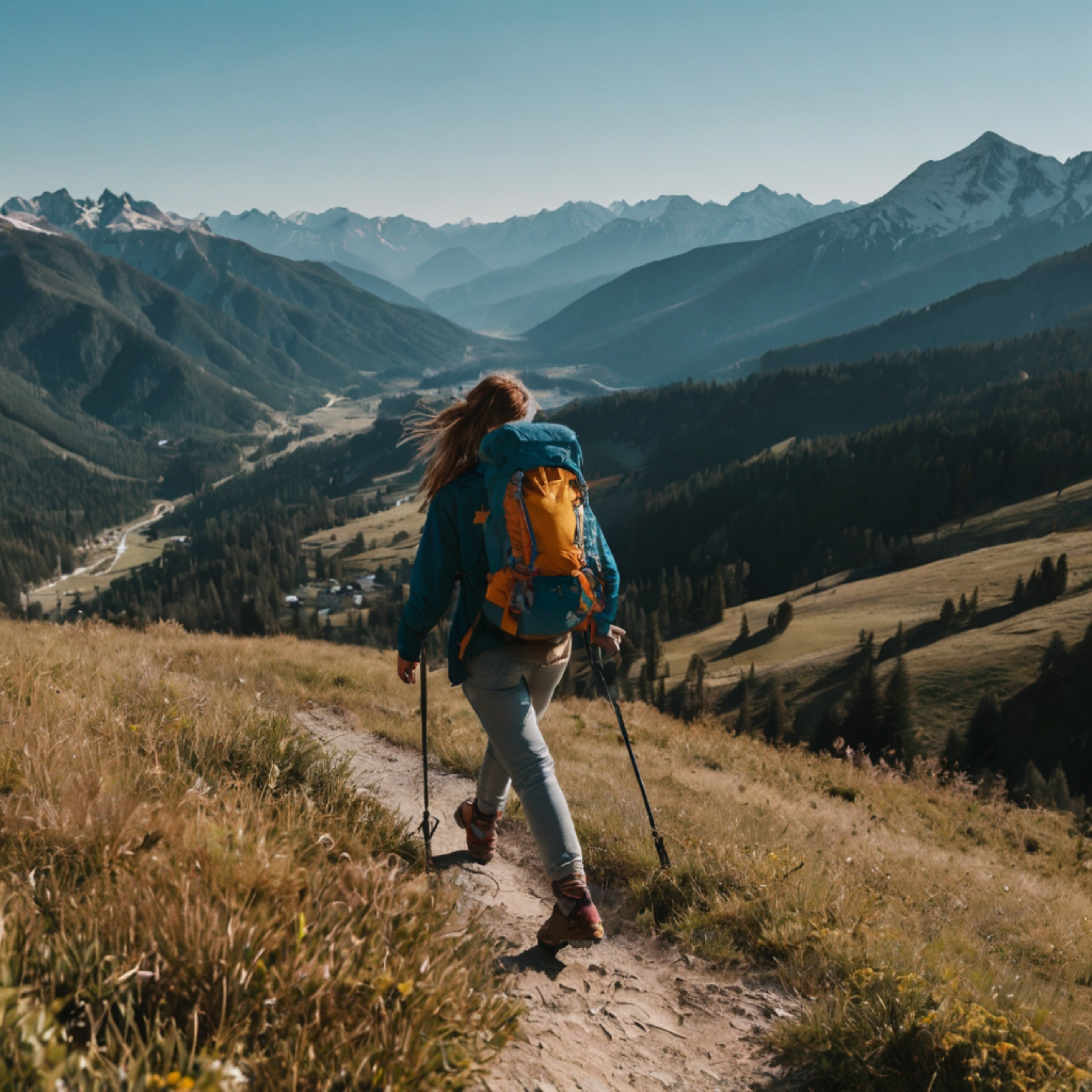 Person hiking in the mountains